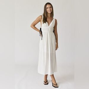 Papermoon White Midi Dress with Black Ties Medium